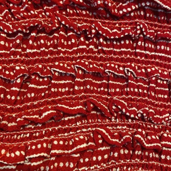 Like New Max Studio Red Dotted Striped Smocked Waist Wide Leg Crepe Jumpsuit - Picture 5 of 7